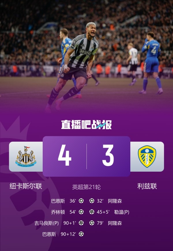 利兹联单场3次取得领先却最终输球，英超历史仅第6次出现
